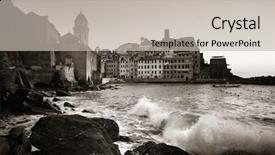  Presentation with brooklyn tenament buildings - Presentation theme with vernazza with buildings on rocks background and a  colored foreground