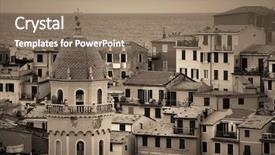  Presentation with restoration of buildings - Colorful presentation theme enhanced with vernazza with buildings on rocks backdrop and a coral colored foreground