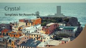  Presentation with buildings - Beautiful theme featuring vernazza-with-buildings-on-rocks backdrop and a mint green colored foreground