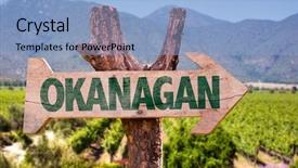  Presentation with winery - Amazing slide deck having vernon - okanagan wooden sign with winery backdrop and a light blue colored foreground