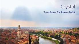  Presentation with italy - Audience pleasing PPT layouts consisting of verona city landscape italy backdrop and a sky blue colored foreground
