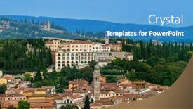  Presentation with cityscape - Slides featuring verona-cityscape-italy-architecture-background background and a teal colored foreground