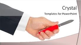  Presentation with waiter hand in white glove - Beautiful PPT theme featuring versatile - hand with knife multitool isolated backdrop and a white colored foreground