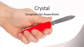 Presentation with white - Slide deck having versatile - hand with knife multitool isolated background and a sky blue colored foreground