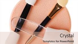  Presentation with makeup brush and cosmetics - PPT theme enhanced with polyvalence - set of different makeup sponge background and a  colored foreground