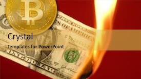  Presentation with bitcoin - Beautiful slide set featuring bitcoin btc versus dollar burning backdrop and a yellow colored foreground