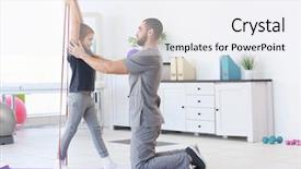  Presentation with physiotherapist - Colorful PPT layouts enhanced with vertebra - physiotherapist working with patient backdrop and a sky blue colored foreground