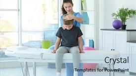  Presentation with physiotherapist - Beautiful presentation theme featuring vertebra - physiotherapist working with patient backdrop and a light blue colored foreground