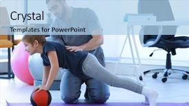  Presentation with physiotherapist - Slide deck with vertebra - physiotherapist working with patient background and a light blue colored foreground