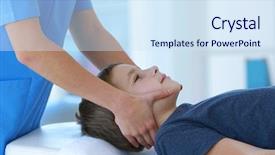  Presentation with physiotherapist - Audience pleasing slide deck consisting of vertebra - physiotherapist working with patient backdrop and a sky blue colored foreground