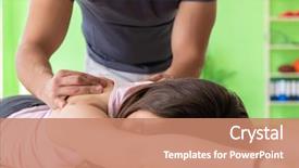  Presentation with chiropractor - Slide deck having vertebra - young doctor chiropractor massaging patient background and a coral colored foreground