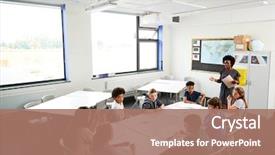  Presentation with high school testing multicultural - Colorful PPT layouts enhanced with vertical - female high school tutor standing backdrop and a coral colored foreground