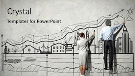  Presentation with primitive drawing - Presentation theme consisting of vertical arrows - back view image of businessman background and a light gray colored foreground