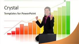  Presentation with profit - Presentation theme consisting of vertical arrows - businesswoman had made a profit background and a  colored foreground
