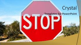  Presentation with road stop sign - Amazing theme having vertical arrows - stop traffic sign backdrop and a light blue colored foreground