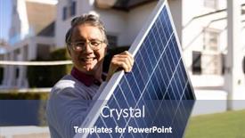  Presentation with happy image - Presentation theme with vertical-image-of-happy-caucasian background and a ocean colored foreground