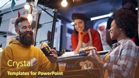  Presentation with vertical - Slide set with vertical-image-of-multiethnic-couple background and a tawny brown colored foreground