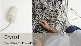  Presentation with computer - Colorful slide deck enhanced with vertical lines - cropped man working on tangled backdrop and a light gray colored foreground