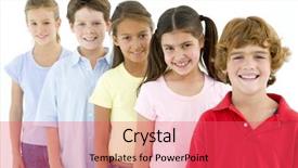  Presentation with friends - PPT theme consisting of vertical lines - row of five young friends background and a red colored foreground