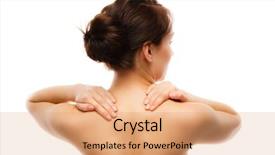  Presentation with kidneys pain or lower back - Colorful presentation design enhanced with vertical lines - woman massaging back pain backdrop and a coral colored foreground