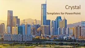  Presentation with vertical - Amazing PPT theme having vertical transportation - chinese city at sunset shen backdrop and a lemonade colored foreground