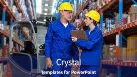  Presentation with vertical - Presentation design with vertical transportation - coworkers looking at camera background and a navy blue colored foreground