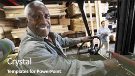  Presentation with forklift - Slides with vertical transportation - senior man driving forklift background and a gray colored foreground