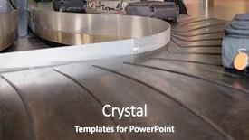  Presentation with conveyor belt - Slide deck consisting of vertical transportation - travelers waiting for baggage background and a dark gray colored foreground