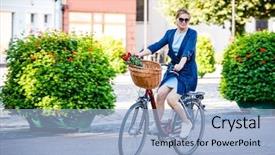  Presentation with urban neighborhood community development - Colorful presentation theme enhanced with vertical transportation - urban biking - woman backdrop and a light blue colored foreground