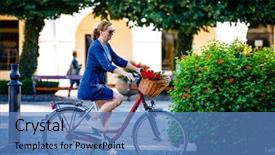  Presentation with urban ecology - Slide set featuring vertical transportation - urban biking - woman background and a  colored foreground