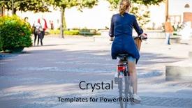  Presentation with urban transportation - Beautiful PPT theme featuring vertical transportation - urban biking - woman backdrop and a  colored foreground