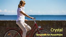  Presentation with bike - PPT layouts featuring vertical transportation - woman riding bike outdoor background and a  colored foreground