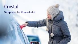  Presentation with car cleaning - Slide set featuring vertical transportation - young woman cleaning her car background and a sky blue colored foreground