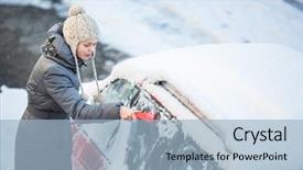  Presentation with car cleaning - Slide deck having vertical transportation - young woman cleaning her car background and a light blue colored foreground