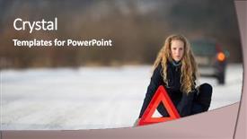  Presentation with young - Beautiful presentation design featuring vertical transportation - young woman setting up backdrop and a tawny brown colored foreground