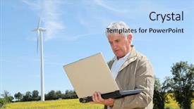  Presentation with agronomist - Theme with vertical wind turbine - agronomist in sunflowers field background and a light blue colored foreground