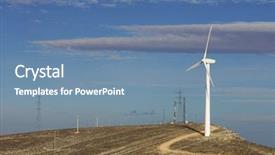  Presentation with high voltage - Amazing PPT theme having vertical wind turbine - windmill and high voltage tower backdrop and a seafoam green colored foreground