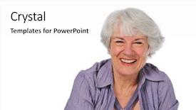  Presentation with lady - Amazing PPT theme having very attractive senior lady smiling backdrop and a white colored foreground