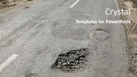  Presentation with road quality - Beautiful slide set featuring very bad quality road with potholes repair needed backdrop and a gray colored foreground