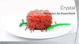  Presentation with chilli - Beautiful slides featuring very big raw hamburger cutlet with sprouts and chilli pepper on white plate isolated over white background backdrop and a white colored foreground
