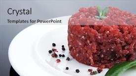  Presentation with chilli - Colorful presentation enhanced with very big raw hamburger cutlet with sprouts and chilli pepper on white plate over black background backdrop and a light gray colored foreground