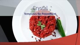  Presentation with chilli - Amazing PPT theme having very big raw hamburger cutlet with sprouts and chilli pepper on white plate over black background backdrop and a sky blue colored foreground