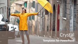  Presentation with rainy day - Presentation theme consisting of very-cheerful-girl-standing background and a gray colored foreground