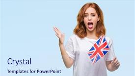  Presentation with woman hands raised to sky - PPT theme featuring very happy and excited win background and a  colored foreground