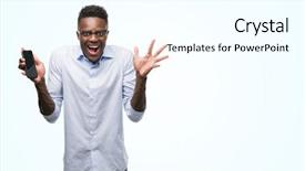  Presentation with victory - PPT theme featuring very happy and excited winner background and a cool aqua colored foreground