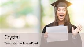  Presentation with woman hands raised to sky - Amazing slide deck having very happy and excited winner backdrop and a soft green colored foreground