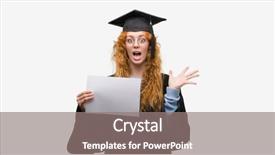  Presentation with woman hands raised to sky - Audience pleasing theme consisting of very happy and excited winner backdrop and a  colored foreground