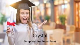  Presentation with happy young student girl holding - Amazing PPT layouts having very happy and excited winner backdrop and a  colored foreground