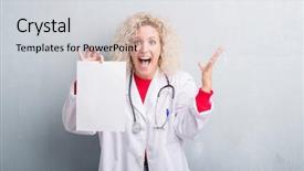  Presentation with woman hands raised to sky - Presentation theme consisting of very happy and excited winner background and a light gray colored foreground
