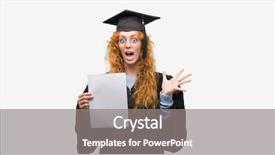  Presentation with woman hands raised to sky - Audience pleasing theme consisting of very happy and excited winner backdrop and a  colored foreground